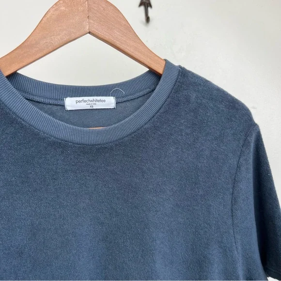 PERFECTWHITETEE Dark Blue Terrycloth Relaxed Boxy Fit Tee - Picture 2 of 3